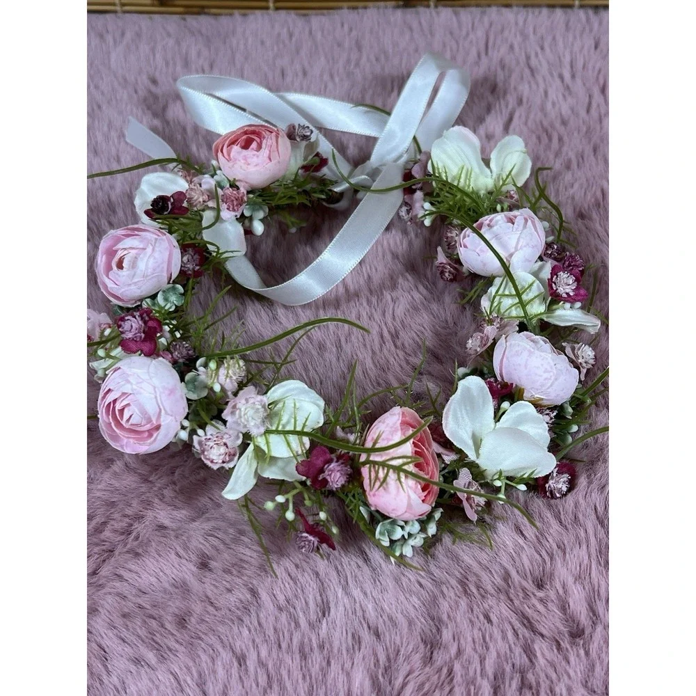 Sweet Girl Flowers Crown - Pink Flowers Headband For Wedding ,birthdays , Party
